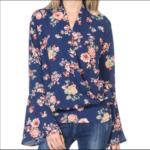 Bellini “Navy Floral Surplice Top” - Picture 4 of 4